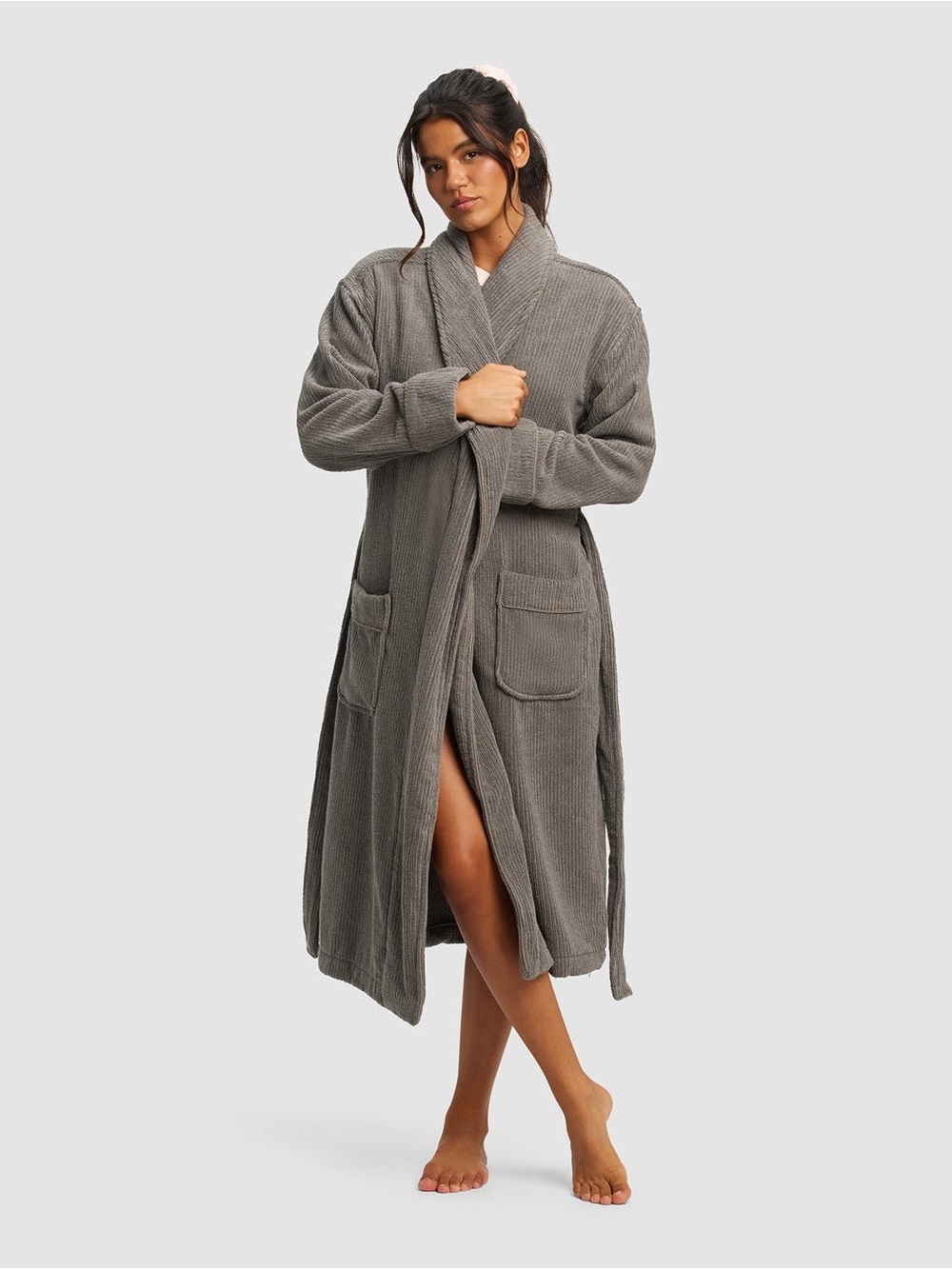 Cozy Earth waffle bathrobe‎ charcoal large loungewear cozy luxurious